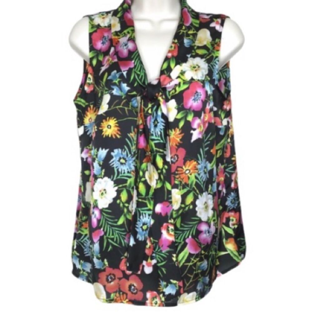 Elementz Floral Tie Front Sleeveless Blouse Sz M